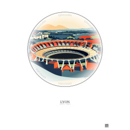Lyon Vintage Travel Poster – Stade De Gerland | Gravura – Light background