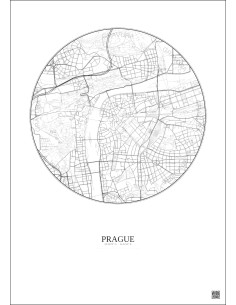 Affiche Prague – Poster carte de ville 2.5km | Gravura – Fond clair 2