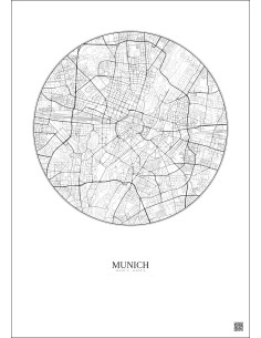 Affiche Munich – Poster carte de ville 5km | Gravura – Fond clair 2