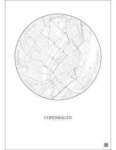 Copenhagen City Map Poster 2.5km | Gravura – Light background 2