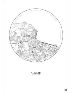 Algiers City Map Poster 10km | Gravura – Light background 2