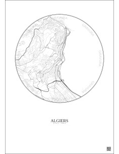 Affiche Algiers – Poster carte de ville 2.5km | Gravura – Fond clair 2