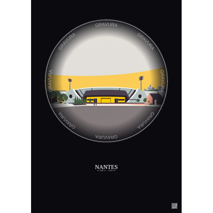 Affiche Nantes – Poster illustration vintage – Stade De La Beaujoire | Gravura – Fond foncé