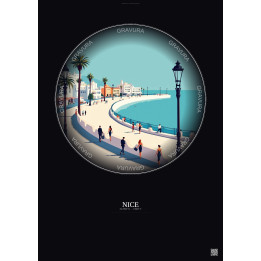 Nice Vintage Travel Poster – Promenade Des Anglais | Gravura – Dark background