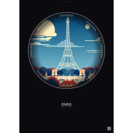 Paris Vintage Travel Poster – Eiffel Tower | Gravura – Dark background