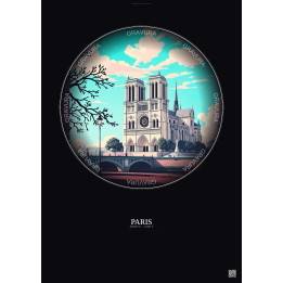 Affiche Paris – Poster illustration vintage – Notre Dame Cathedral | Gravura – Fond foncé