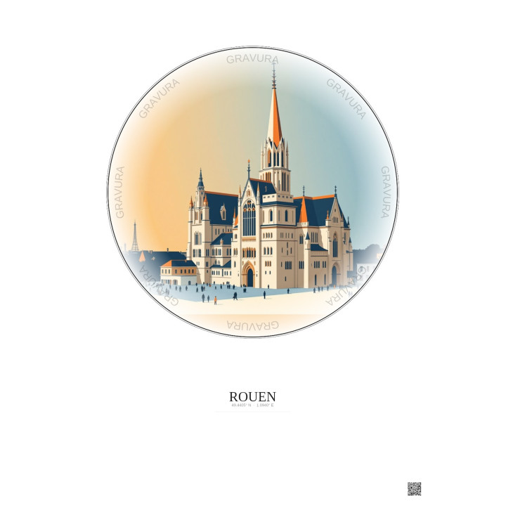 Rouen Vintage Travel Poster – Cathedrale Notre Dame De Rouen | Gravura – Light background