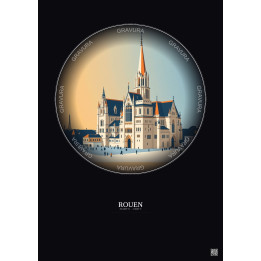 Rouen Vintage Travel Poster – Cathedrale Notre Dame De Rouen | Gravura – Dark background