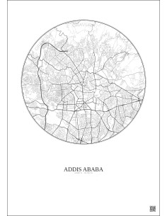 Affiche Addis Ababa – Poster carte de ville 6km | Gravura – Fond clair 2