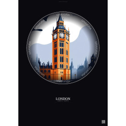 Affiche London – Poster illustration vintage – Big Ben | Gravura – Fond foncé