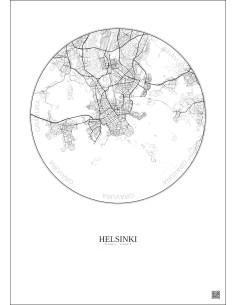 Affiche Helsinki – Poster carte de ville 6km | Gravura – Fond clair 2