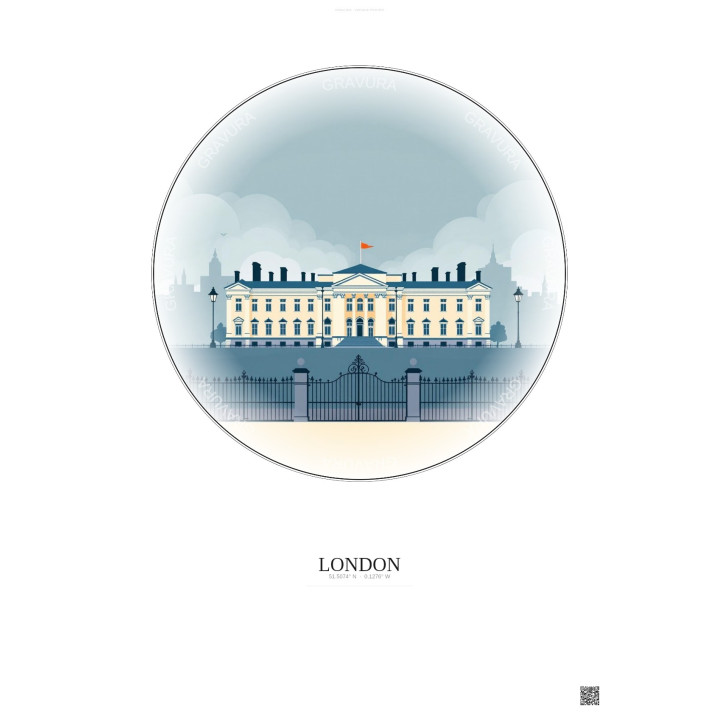 London Vintage Travel Poster – Buckingham Palace | Gravura – Light background