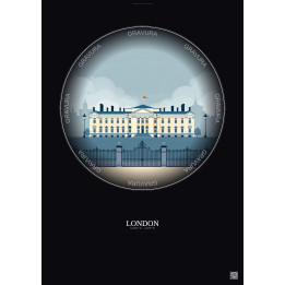 Affiche London – Poster illustration vintage – Buckingham Palace | Gravura – Fond foncé