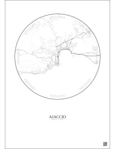 Affiche Ajaccio – Poster carte de ville 5km | Gravura – Fond clair 2