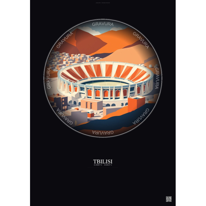 Affiche Tbilisi – Poster illustration vintage – Dinamo Arena | Gravura – Fond foncé