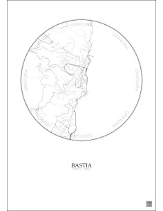 Affiche Bastia – Poster carte de ville 2.5km | Gravura – Fond clair