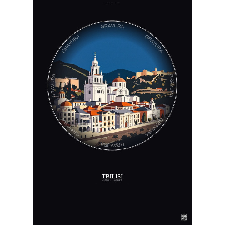 Affiche Tbilisi – Poster illustration vintage – Tbilisi | Gravura – Fond foncé