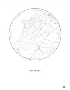 Affiche Biarritz – Poster carte de ville 2.5km | Gravura – Fond clair 2
