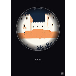 Affiche Accra – Poster illustration vintage – Fort James | Gravura – Fond foncé