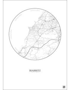Affiche Biarritz – Poster carte de ville 5km | Gravura – Fond clair 2