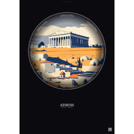 Affiche Athens – Poster illustration vintage – Athens | Gravura – Fond foncé