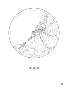 Affiche Biarritz – Poster carte de ville 20km | Gravura – Fond clair 2