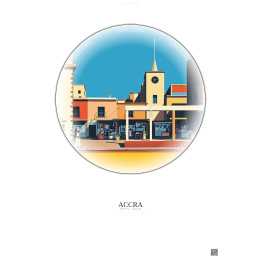 Affiche Accra – Poster illustration vintage – Makola Market | Gravura – Fond clair