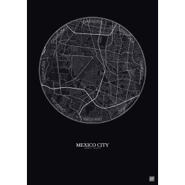 Affiche Mexico City – Poster carte de ville 6km | Gravura – Fond foncé