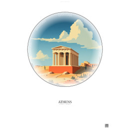 Affiche Athens – Poster illustration vintage – Hekatompedon Temple | Gravura – Fond clair