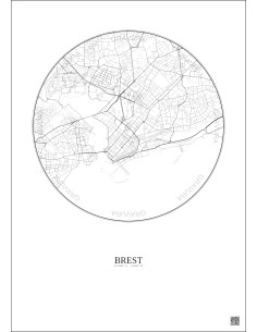 Affiche Brest – Poster carte de ville 2.5km | Gravura – Fond clair 2