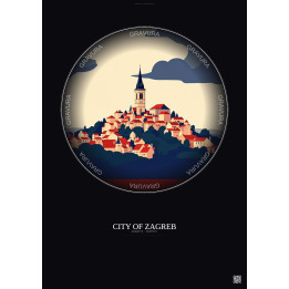 Affiche City Of Zagreb – Poster illustration vintage – Famous Viewpoint Of City Of Zagreb | Gravura – Fond foncé