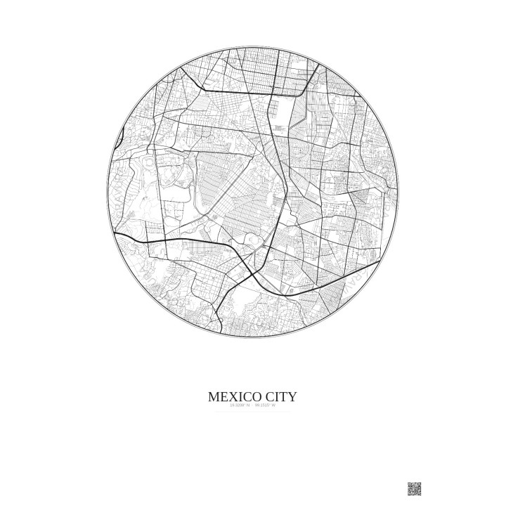 Affiche Mexico City – Poster carte de ville 6km | Gravura – Fond clair