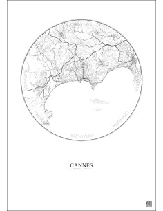 Affiche Cannes – Poster carte de ville 10km | Gravura – Fond clair 2