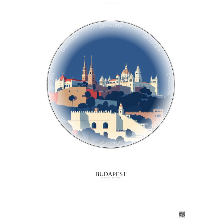 Budapest Vintage Travel Poster – Buda Castle | Gravura – Light background