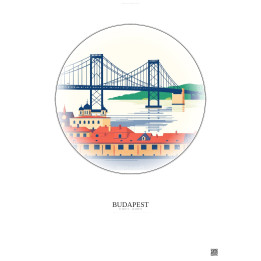 Budapest Vintage Travel Poster – Szechenyi Chain Bridge | Gravura – Light background