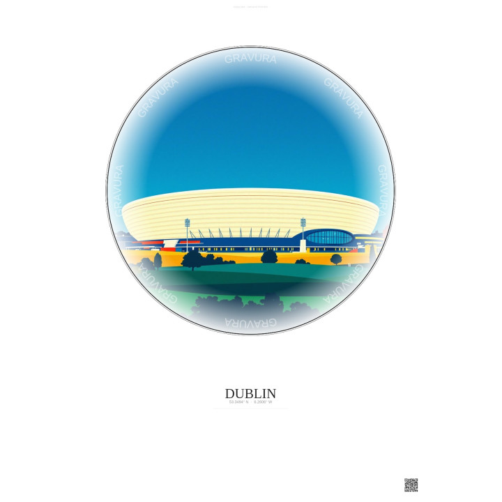 Affiche Dublin – Poster illustration vintage – Aviva Stadium | Gravura – Fond clair