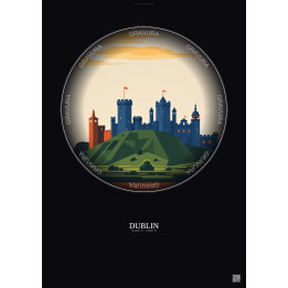 Affiche Dublin – Poster illustration vintage – Dublin Castle | Gravura – Fond foncé