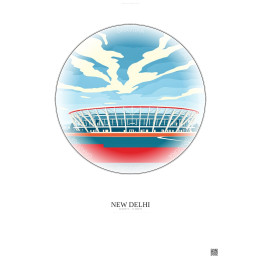 Affiche New Delhi – Poster illustration vintage – Jawaharlal Nehru Stadium | Gravura – Fond clair