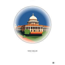 Affiche New Delhi – Poster illustration vintage – Old Parliament House | Gravura – Fond clair