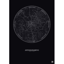 Affiche Antananarivo – Poster carte de ville 10km | Gravura – Fond foncé