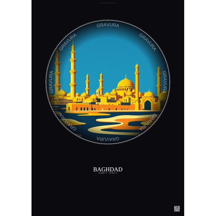 Affiche Baghdad – Poster illustration vintage – Baghdad | Gravura – Fond foncé
