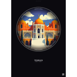 Tehran Vintage Travel Poster – Golestan Palace | Gravura – Dark background