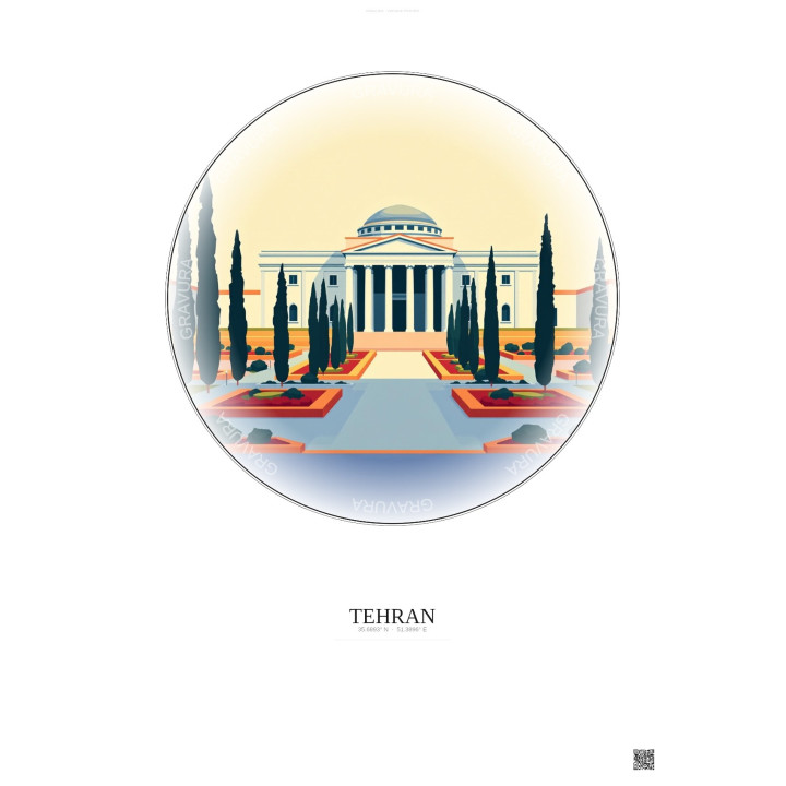 Affiche Tehran – Poster illustration vintage – University Of Tehran | Gravura – Fond clair