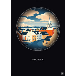 Reykjavik Vintage Travel Poster – Historic Old Town Of Reykjavik | Gravura – Dark background