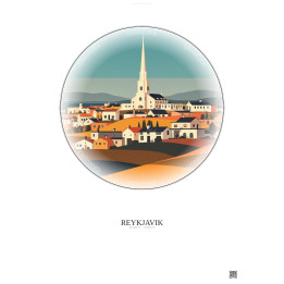 Reykjavik Vintage Travel Poster – Famous Viewpoint Of Reykjavik | Gravura – Light background