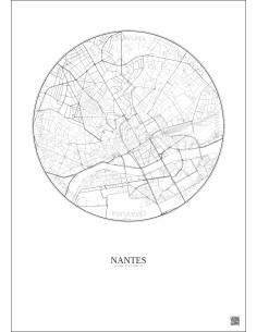 Nantes City Map Poster 2.5km | Gravura – Light background 2