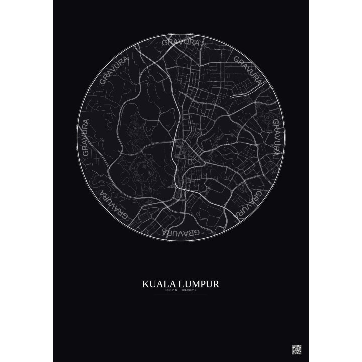 Affiche Kuala Lumpur – Poster carte de ville 2.5km | Gravura – Fond foncé