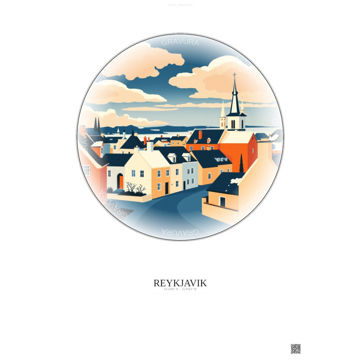Reykjavik Vintage Travel Poster – Historic Old Town Of Reykjavik | Gravura – Light background