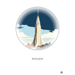 Reykjavik Vintage Travel Poster – Most Iconic Landmark Of Reykjavik | Gravura – Light background