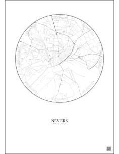 Nevers City Map Poster 2.5km | Gravura – Light background 2
